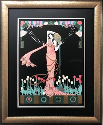 Lillian Shao "La Fuente" (Acuario) Firmado a Mano ENMARCADO Arte Zodiaco Erte Foto 1 de 4