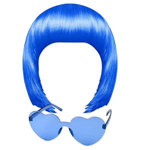 Dark Blue Bob Wig with Sunglasses Set for Parties and Cosplay - Picture 1 of 12