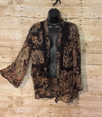 Cárdigan Soft Surroundings L Grande Otoño Boho Chic Transparente Abierto Paisley Encaje Acento Foto 1 de 3