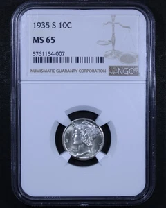 1935-S Mercury Dime - 10c NGC MS65 - Nice Example! - Picture 1 of 4