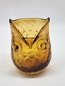 Mundgeblasene Glas Waben Stilisiert Eule Vase Windlicht Halter Bernstein 1A - Bild 1 von 6