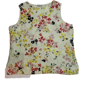 Habitat Size Large 100% Linen Sleeveless Yellow Floral Tank Top - Picture 1 of 11