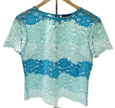 NY&Co Womens Top Size XS Blue Floral Lace Fairy Boho Romantic Dainty Sheer Foto 1 de 4