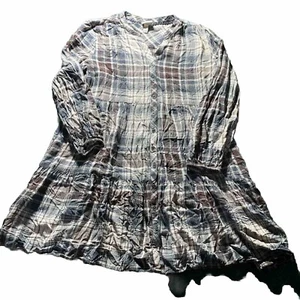 Knox Rose Plaid Shirt Dress Sz XL Brown Green Tunic BOHO Prairie Puff L/S - Foto 1 di 11