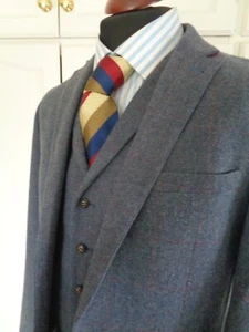 HARRY BROWN HERITAGE GIACCA TWEED BLU E GILET ABBINATO UK 42L - Foto 1 di 20
