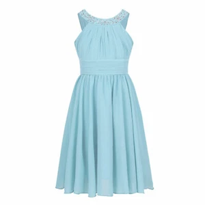 Girls Halter Neck Chiffon Dresses High-Waisted Rhinestone Prom Party Gowns - Picture 1 of 111