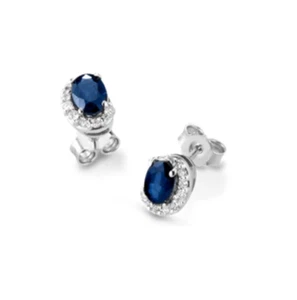 ORECCHINI ORO B. 18K : VERI ZAFFIRI E DIAMANTI NATURALI 1.38 CARATI CERTIFICATO - Imagen 1 de 1