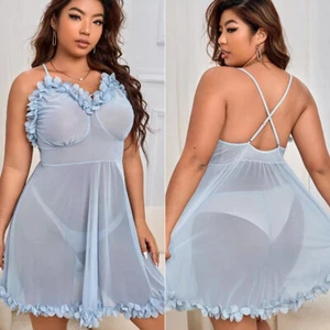 Pigiama donna pizzo babydoll vestito taglie forti trasparente lingerie sexy - Foto 1 di 15