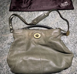 Coach Satchel Shoulder Handbag No D1093-15405 Green Purse Triple Compartments - Picture 1 of 24