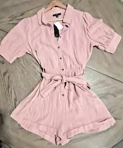 Lulus Women's Shorts Romper NWT Sz L Blush Pink Linen Blend Button-Up NEW - Picture 1 of 3