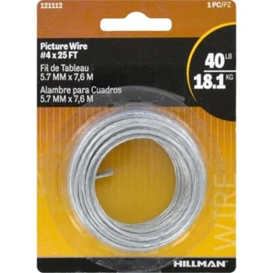 HILLMAN Picture Wire #4x 25ft Braided Steel Hanger 40lb 18.1kg 121112 - Picture 1 of 1