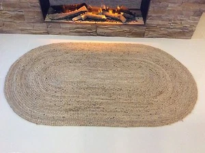 Oval Braided Natural 100% Jute Washable Reversible Rugs Runner Gold - All sizes - Picture 1 of 60