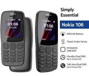 Nokia 106 Dual SIM- Black (Unlocked) Cellular Phone - Photo 1 sur 8
