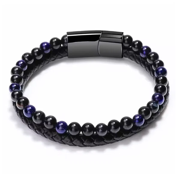 Lederarmband Herren Damen Unisex Magnetarmband Lapis Lazuli Blau Schwarz - Bild 1 von 1
