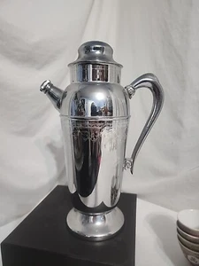 12" Bar Ware Etched Grapes 50s Chrome Art Deco Martini Cocktail Shaker  Drink - Picture 1 of 24