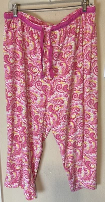 Croft Barrow Womens Pajama Pants XL Capri Comfy Pink Paisley Lightweight - Image 1 of 4