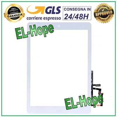 TOUCH PER APPLE IPAD 5 AIR WIFI 3G A1474 A1475 A1476 VETRO BIANCO + TASTO HOME