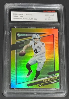 Donruss Derek Carr 2021 primer grado 10 prueba de prensa Premium Raiders #86 SP 🔥 Foto 1 de 3