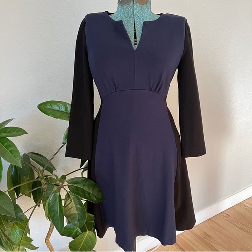 Abito classico Kate Spade aderente e svasato colorblock taglia 2 blu nero classico