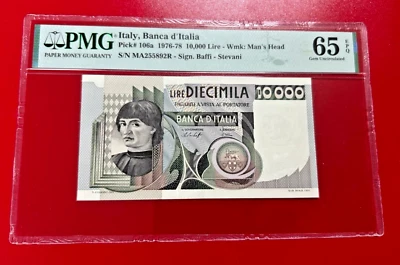 1976-78 10000 LIRE ITALY BANCA D'ITALIA PMG 65 EPQ GEM UNCIRCULATED - Image 1 of 2