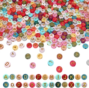 1000Pcs 4X7Mm round Letter Beads Colorful Acrylic with Gold Letter Alphabet for  - Picture 1 of 7