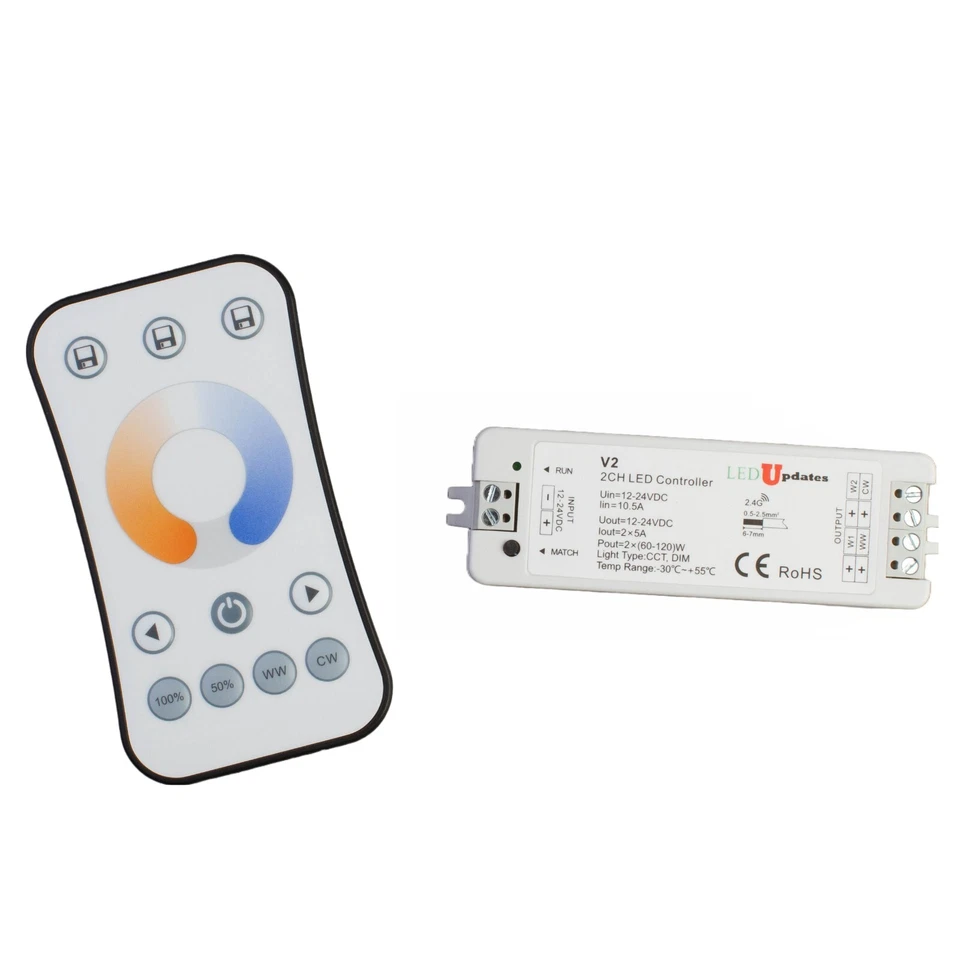 LEDupdates 6000K to 4000K to 3000K CCT controller for LED Strips light + Remote - Image 1 of 3