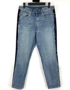 BlankNYC Jeans Womens Size 27 Girlfriend Crop Two Tone Blue Denim Fray - Picture 1 of 11