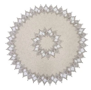 Natural Linen Decorative Lace Doily 33 inches Round Neutral Earth Tones Beige... - Picture 1 of 7