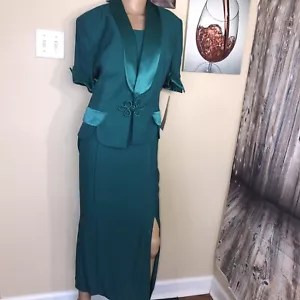 SL Fashions Vintage Party Dress Size 14 Green Two Piece Set Jacket 1980s NWT - Picture 1 of 17