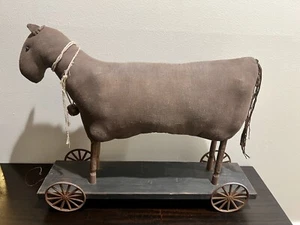 Antique Primitive American Folk Art Stuffed Horse Pull Toy - Picture 1 of 14