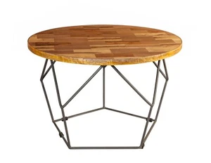 Coffee Table Round Shape Lining Room Furniture Solid Wood Geometric Design Base - Picture 1 of 1