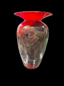 RARE MICHEAL NOUROT STUDIO RED SATIN ART GLASS VASE BENICIA CALIFORNIA 1992 - Picture 1 of 12