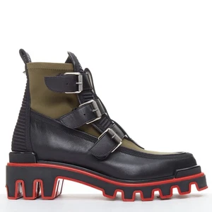 CHRISTIAN LOUBOUTIN Hebilla Dune Verde Nylon Cuero Suela Acanalada Bota EU44 - Imagen 1 de 11