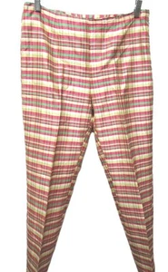 Colorful ESPRIT DE CORP. 100% Silk Ankle Pants Size 12-14 Plaid Zip Unique - Picture 1 of 14