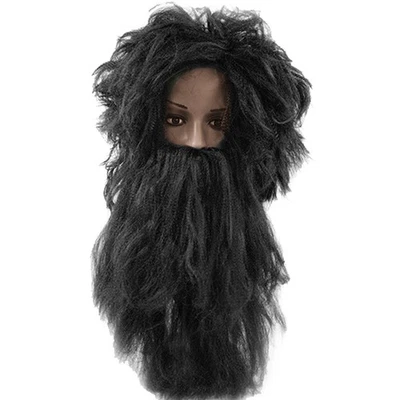 Men Wizard Costume Wig Long Brown Black Beard Wig Set Dress Up Halloween Cosplay - Image 1 of 4