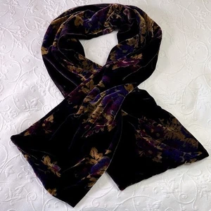 Vintage 90s V. FRAAS Silk Blend Velvet Purple and Gold Floral Whimsygoth Scarf - Picture 1 of 6