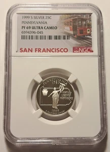 1999-S SILVER PENNSYLVANIA STATE QUARTER PROOF NGC PF69 ULTRA CAMEO 1ST YEAR 25C - Picture 1 of 2