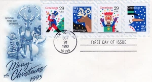 1993 #2799-2802 CHRISTMAS STRIP OF 4 ON FDC W/ ART CRAFT CACHET UA GEM! - Picture 1 of 1