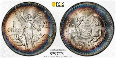 1985-MO- Mexico Libertad Silver- PCGS- MS67 (307/21) Awesome Toning - Image 1 of 4