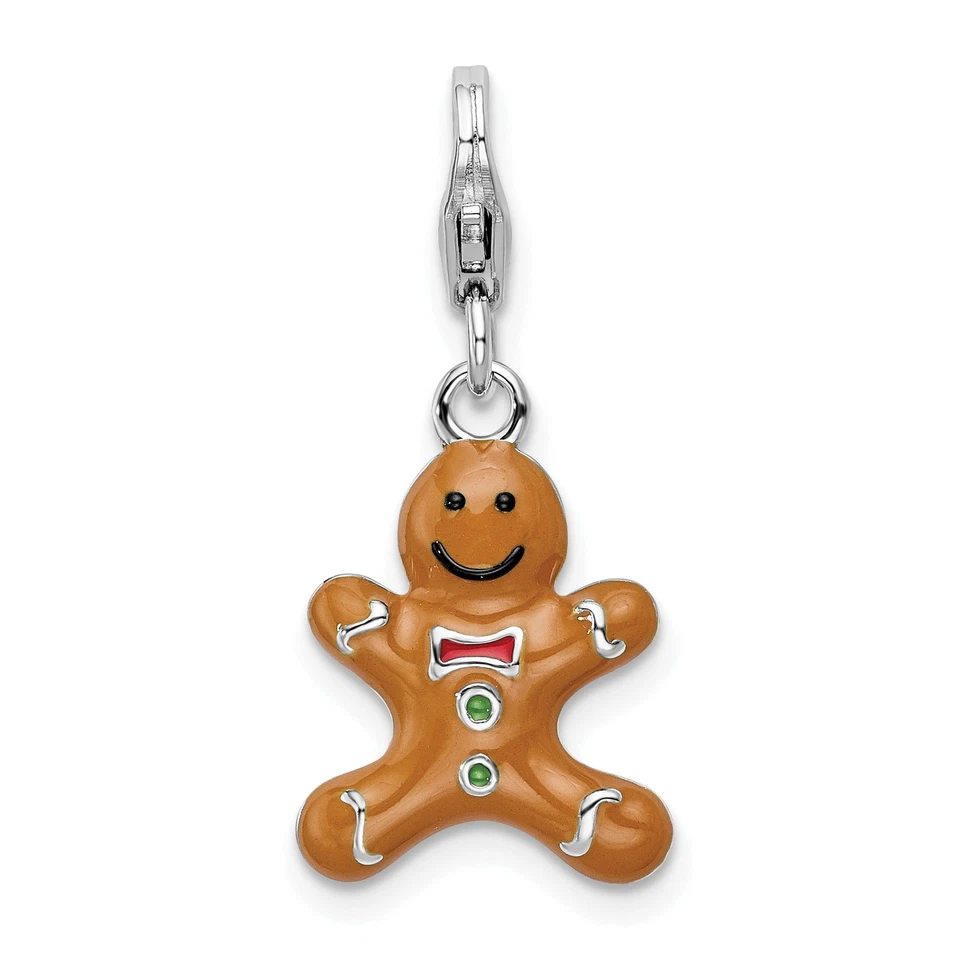 Sterling Silver AMORE La Vita Rhd-pl 3-d Enamel Gingerbread Cookie Charm Qcc538