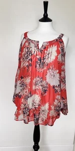 NEXT .. Orange mix Floral Long Sleeve Cold Shoulder Top Size 20 - Picture 1 of 6