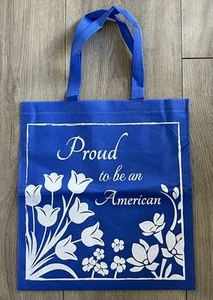 Bolso de Mano de Compras Proud To Be An American Reutilizable Azul Blanco Flores Peso Ligero - Imagen 1 de 4
