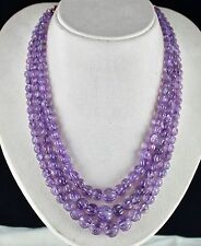 NATURAL AMETHYST BEADS CARVED MELON 3 LINE 569 CARATS GEMSTONE LADIES NECKLACE