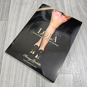 Honey Birdette Lola Neon Pink Thigh High Suspender Stockings with Lace Top Sz L - Picture 1 of 5