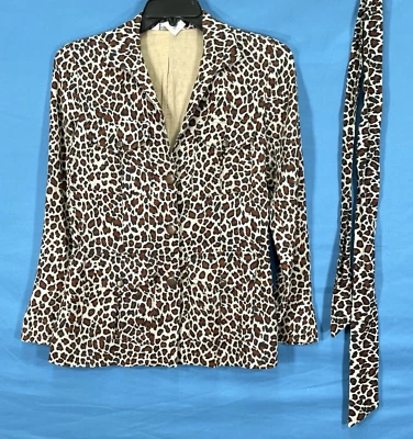 CENTRAL FALLS Beige LEOPARD Mid-Weight Linen BUTTON-UP Tie Belt CASUAL JACKET S - Image 1 of 4