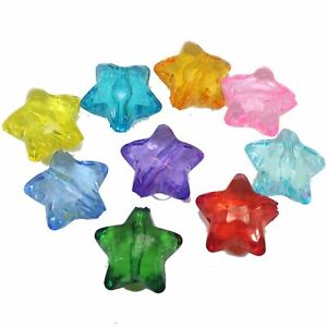 20 Mixed Colour Transparent Acrylic Large Star Charm Beads 28mm Crafts DIY