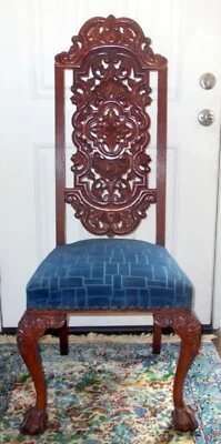 Antigua SILLA BARROCA Chippendale ornamentada talla botánica bola garra Foto 1 de 4