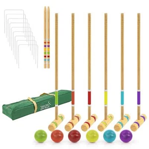 Six Player Adult Croquet Set with Deluxe Premium Pine Wooden Mallets + Carry Bag - Picture 1 of 7