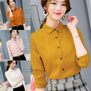 Women's Chiffon Long Sleeve Blouse Formal Business Work Shirt Staff Wear - Picture 1 of 21