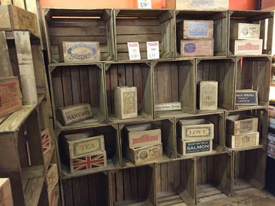 6 pcs 1960s VINTAGE WOODEN APPLE CRATE FRUIT BUSHEL BOX STORAGE BOXES - Image 1 of 4